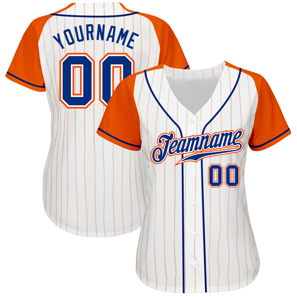 Custom White Orange Pinstripe Royal-Orange Authentic Raglan Sleeves Baseball Jersey baseball jersey product view 2