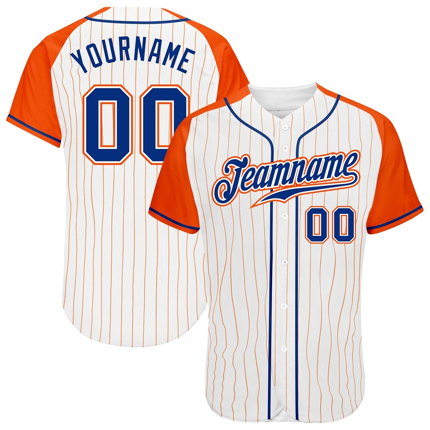 Custom White Orange Pinstripe Royal-Orange Authentic Raglan Sleeves Baseball Jersey baseball jersey product view 1