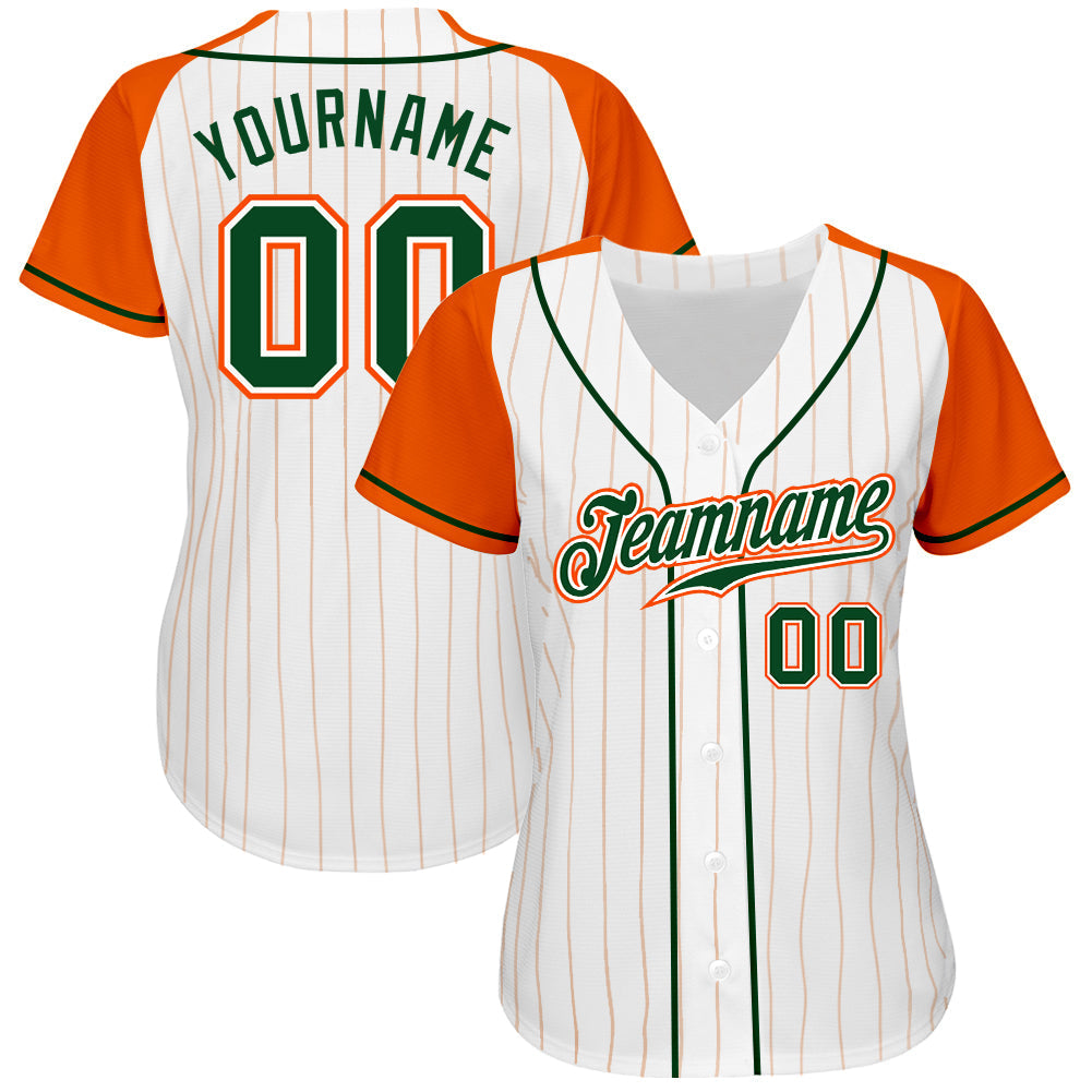 Custom White Orange Pinstripe Green-Orange Authentic Raglan Sleeves Baseball Jersey baseball jersey product view 2