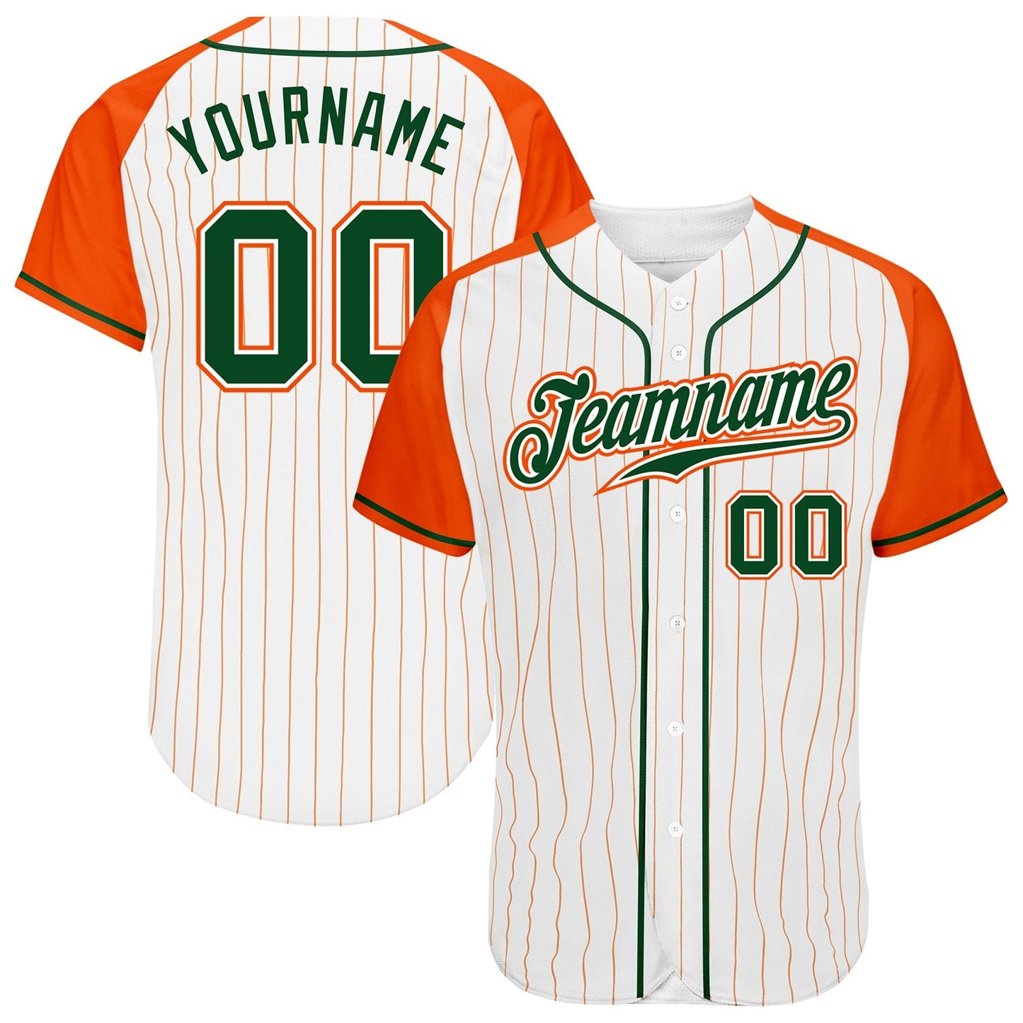 Custom White Orange Pinstripe Green-Orange Authentic Raglan Sleeves Baseball Jersey baseball jersey product view 1