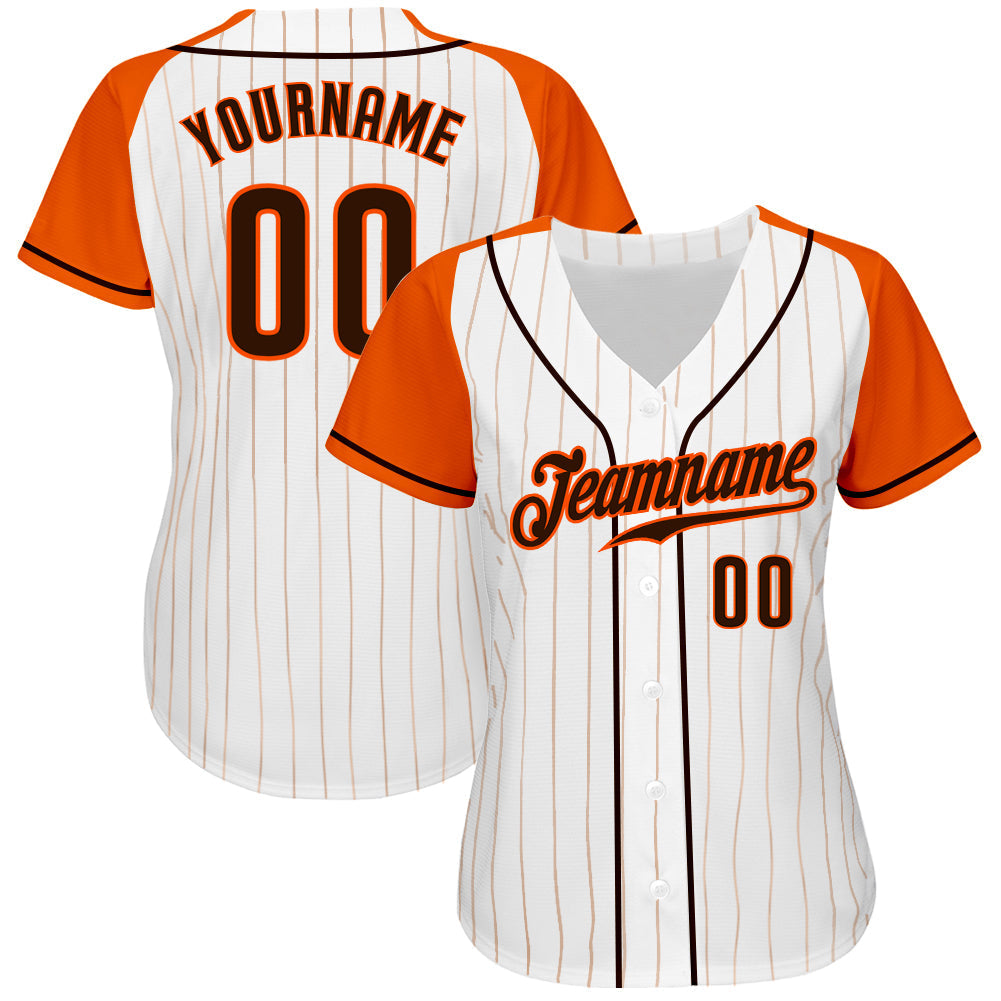 Custom White Orange Pinstripe Brown-Orange Authentic Raglan Sleeves Baseball Jersey baseball jersey product view 2