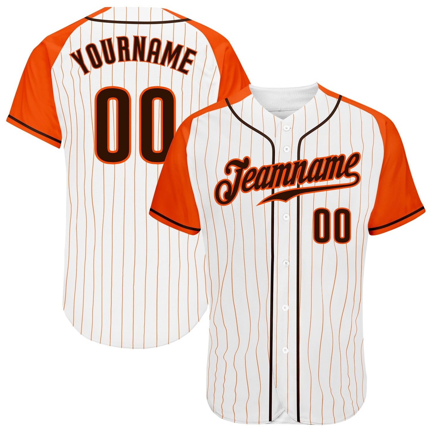Custom White Orange Pinstripe Brown-Orange Authentic Raglan Sleeves Baseball Jersey baseball jersey product view 1
