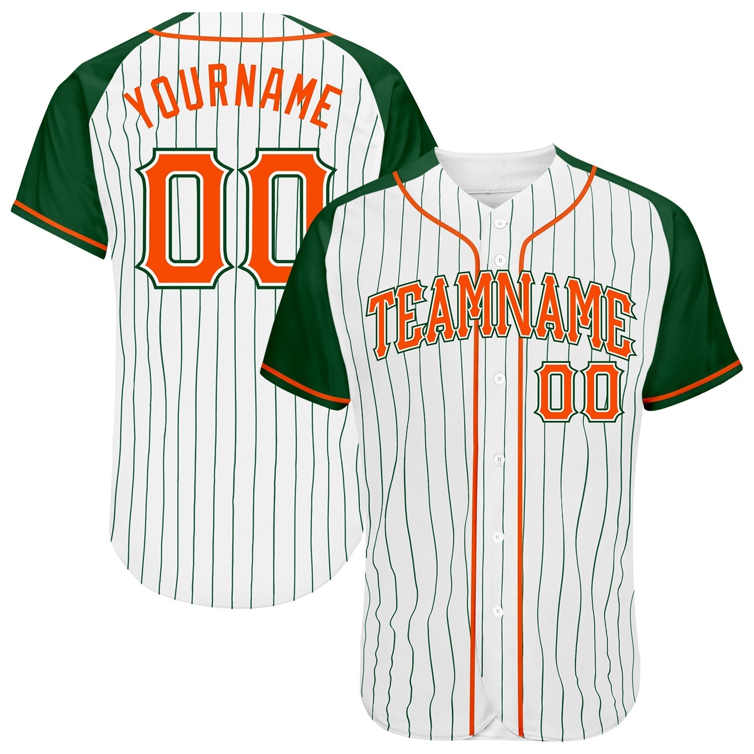 Custom White Green Pinstripe Orange-Green Authentic Raglan Sleeves Baseball Jersey baseball jersey product view 1