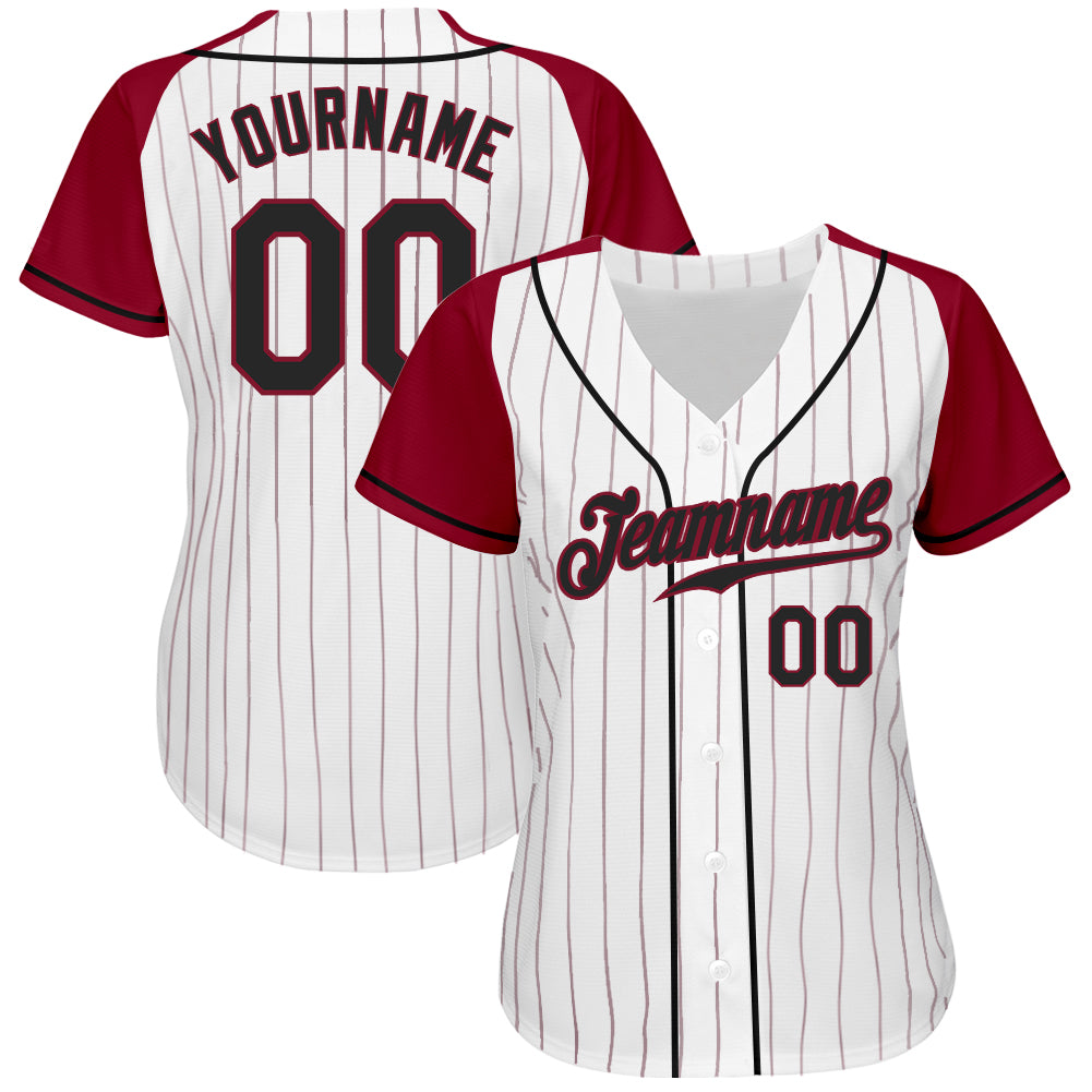 Custom White Crimson Pinstripe Black-Crimson Authentic Raglan Sleeves Baseball Jersey baseball jersey product view 2