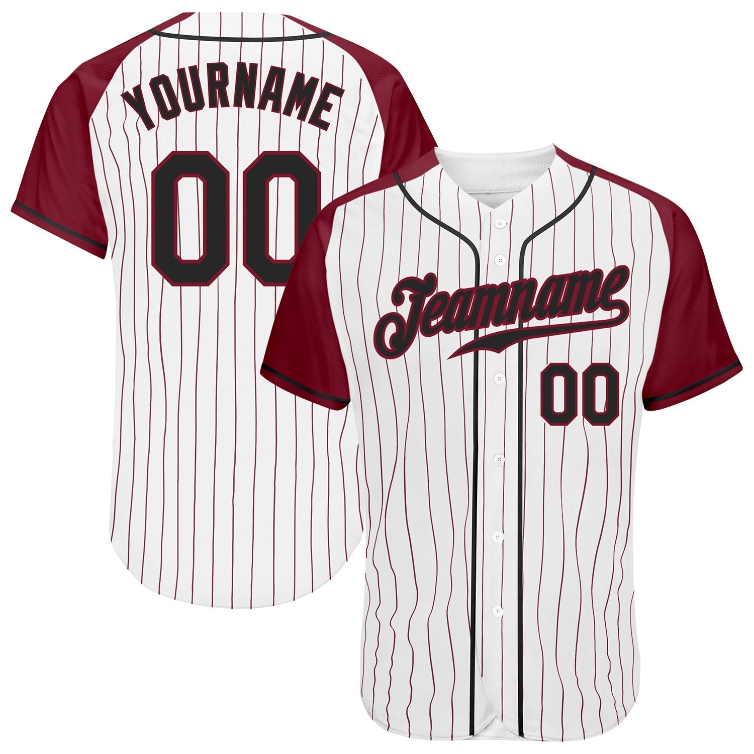Custom White Crimson Pinstripe Black-Crimson Authentic Raglan Sleeves Baseball Jersey baseball jersey product view 1