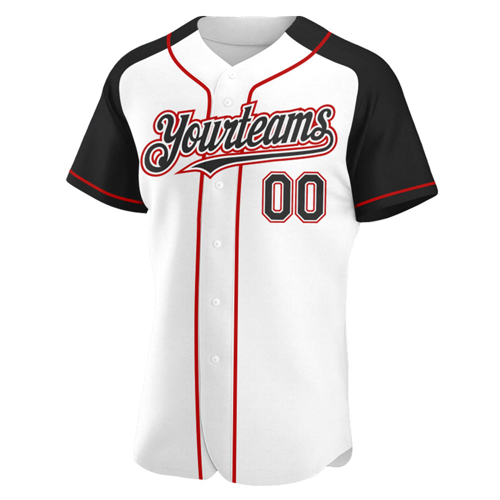 Custom White Black-Red Authentic Raglan Sleeves Baseball Jersey baseball jersey product view 2