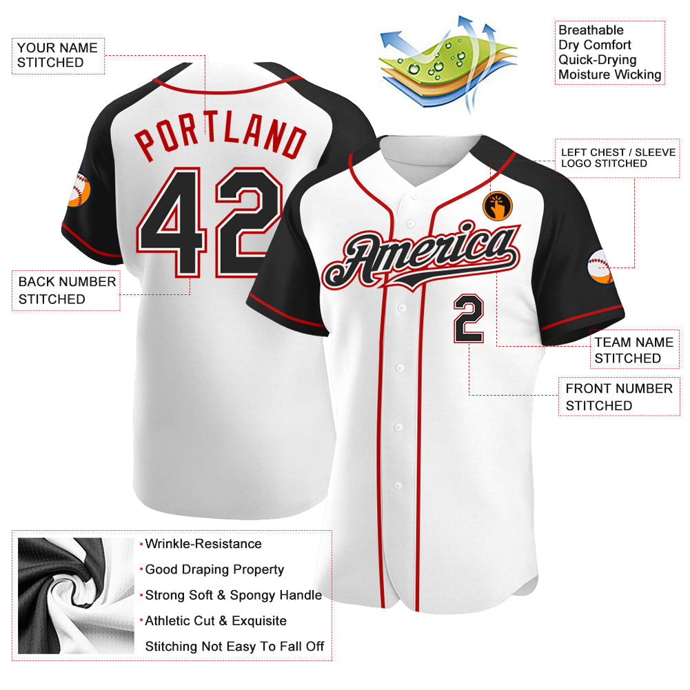 Custom White Black-Red Authentic Raglan Sleeves Baseball Jersey baseball jersey product view 3