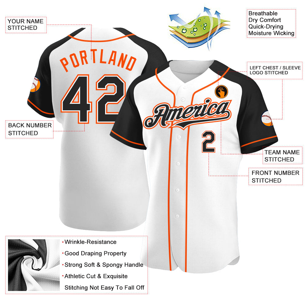 Custom White Black-Orange Authentic Raglan Sleeves Baseball Jersey baseball jersey product view 3