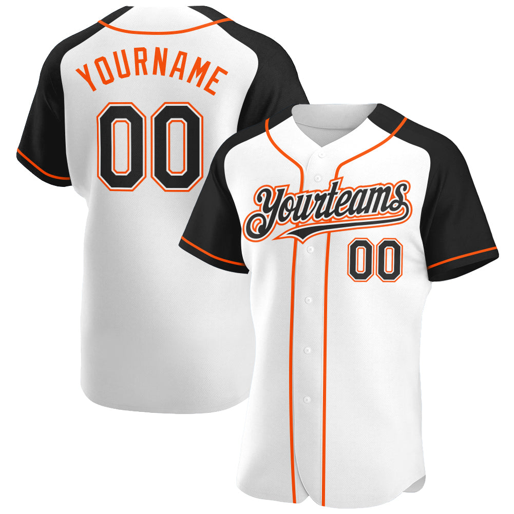 Custom White Black-Orange Authentic Raglan Sleeves Baseball Jersey baseball jersey product view 1