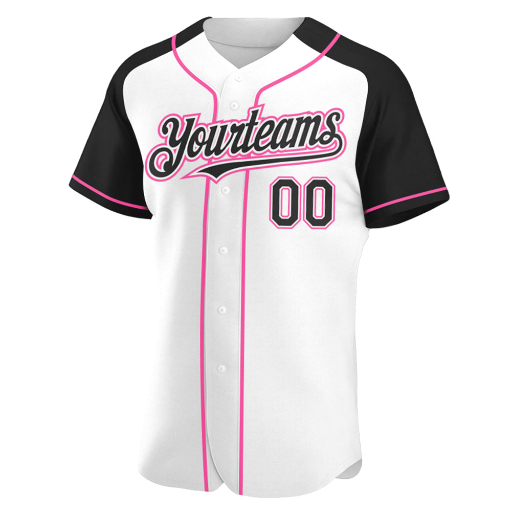 Custom White Black-Pink Authentic Raglan Sleeves Baseball Jersey baseball jersey product view 2