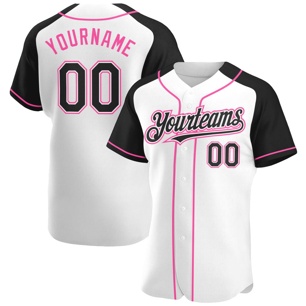 Custom White Black-Pink Authentic Raglan Sleeves Baseball Jersey baseball jersey product view 1