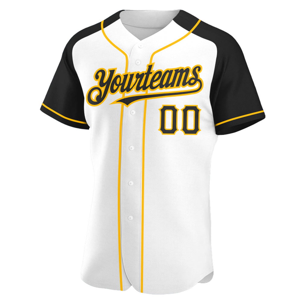 Custom White Black-Gold Authentic Raglan Sleeves Baseball Jersey baseball jersey product view 2