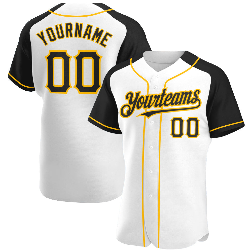 Custom White Black-Gold Authentic Raglan Sleeves Baseball Jersey baseball jersey product view 1