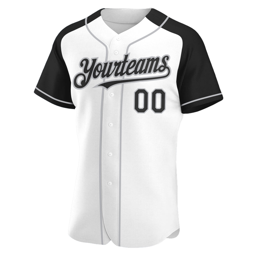 Custom White Black-Gray Authentic Raglan Sleeves Baseball Jersey baseball jersey product view 2