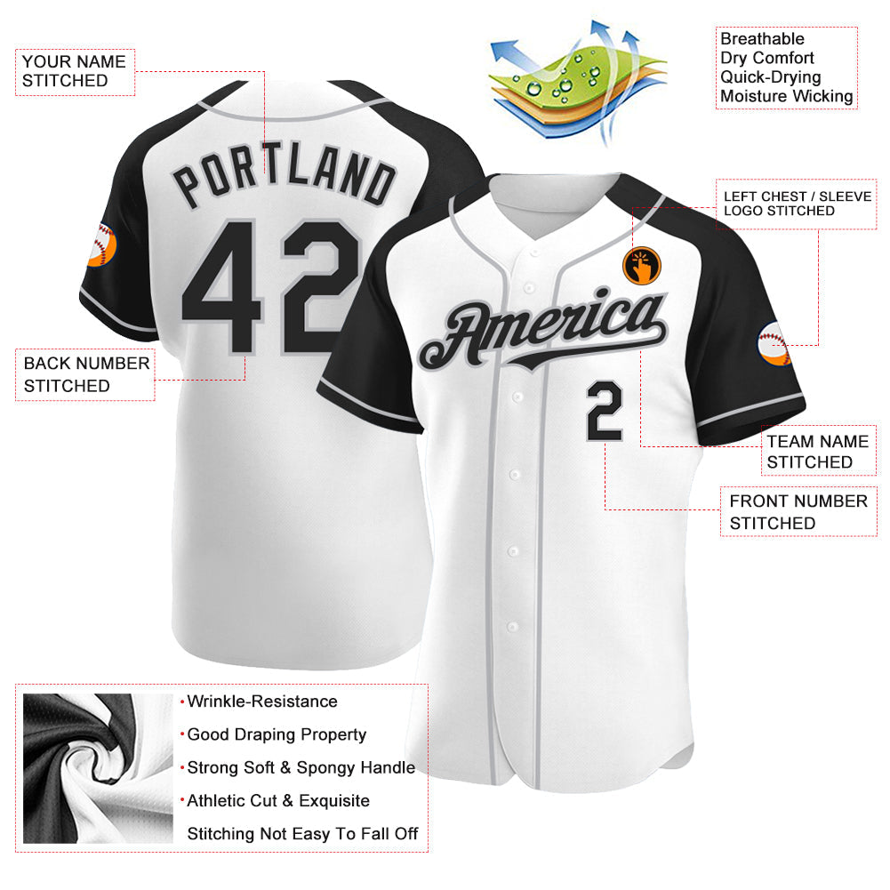 Custom White Black-Gray Authentic Raglan Sleeves Baseball Jersey baseball jersey product view 3