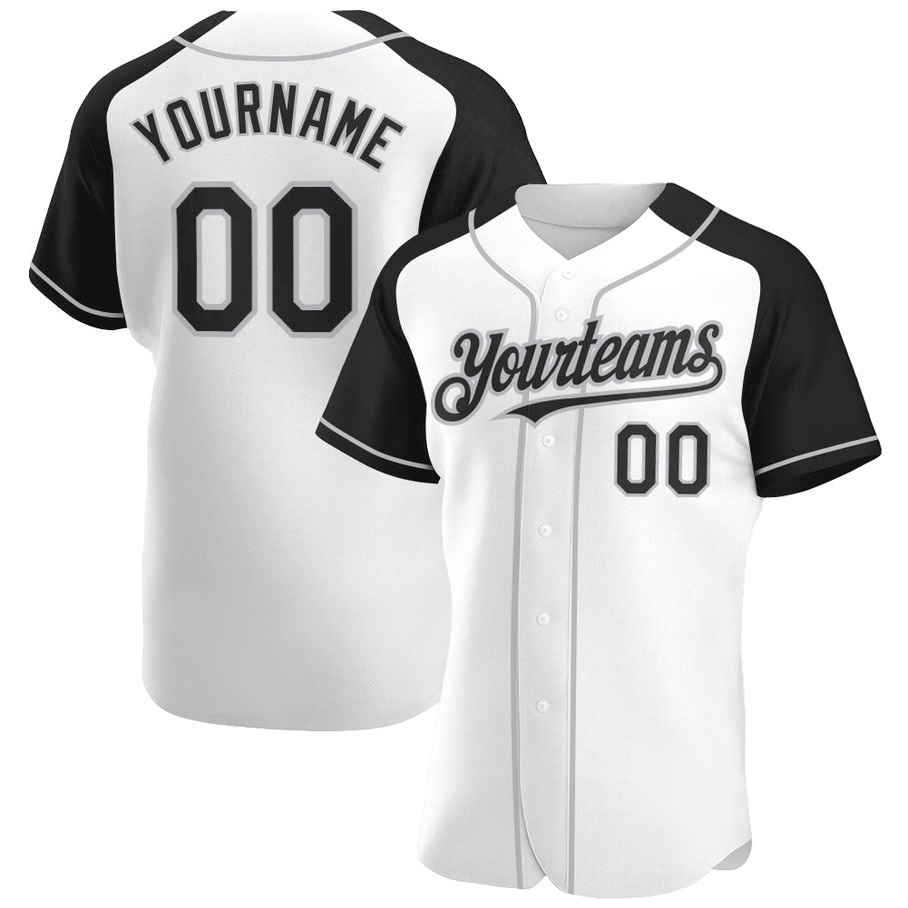 Custom White Black-Gray Authentic Raglan Sleeves Baseball Jersey baseball jersey product view 1