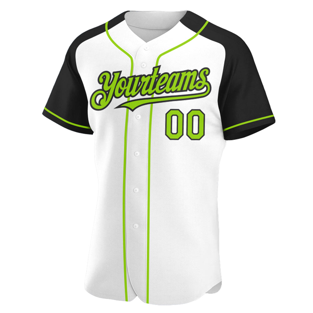 Custom White Neon Green-Black Authentic Raglan Sleeves Baseball Jersey baseball jersey product view 2