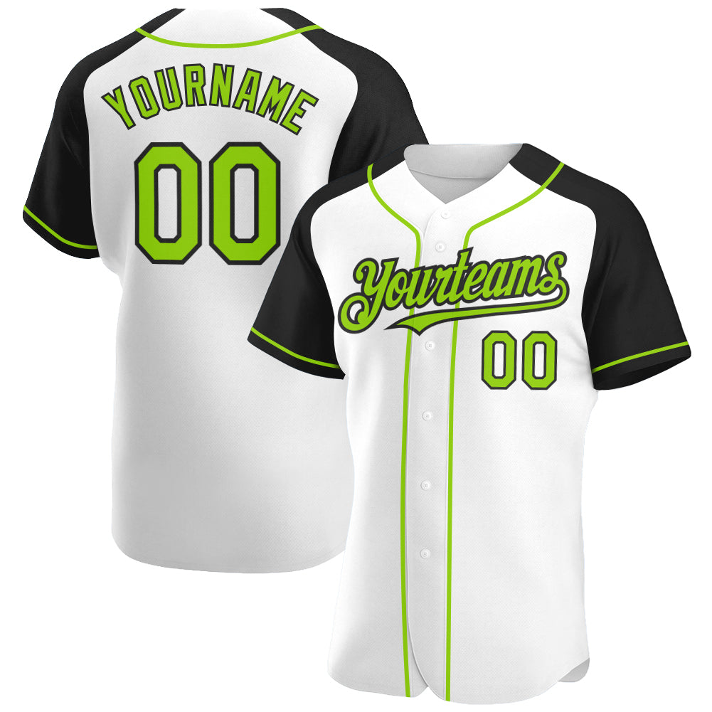 Custom White Neon Green-Black Authentic Raglan Sleeves Baseball Jersey baseball jersey product view 1