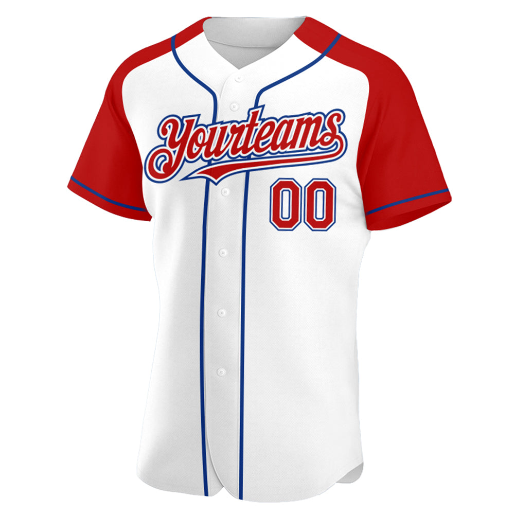 Custom White Red-Royal Authentic Raglan Sleeves Baseball Jersey baseball jersey product view 2