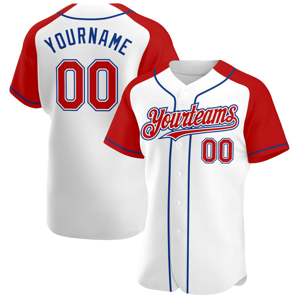Custom White Red-Royal Authentic Raglan Sleeves Baseball Jersey baseball jersey product view 1