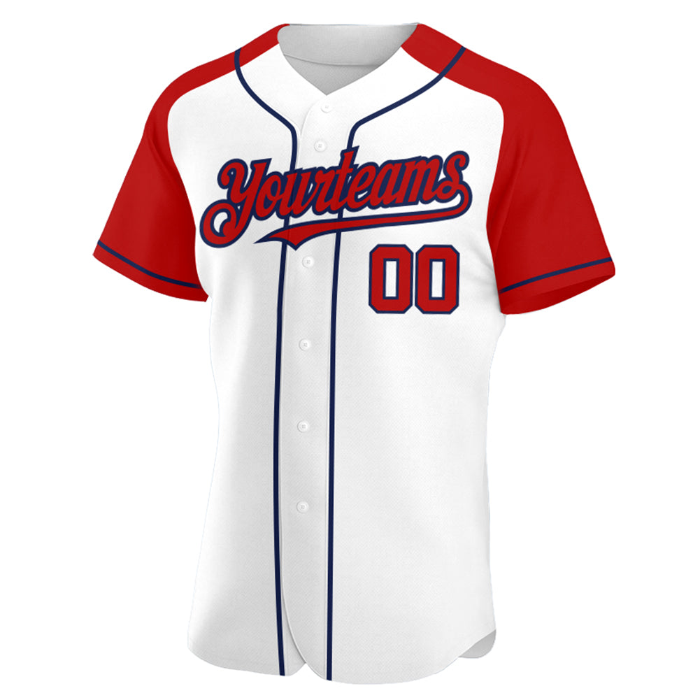 Custom White Red-Navy Authentic Raglan Sleeves Baseball Jersey baseball jersey product view 2