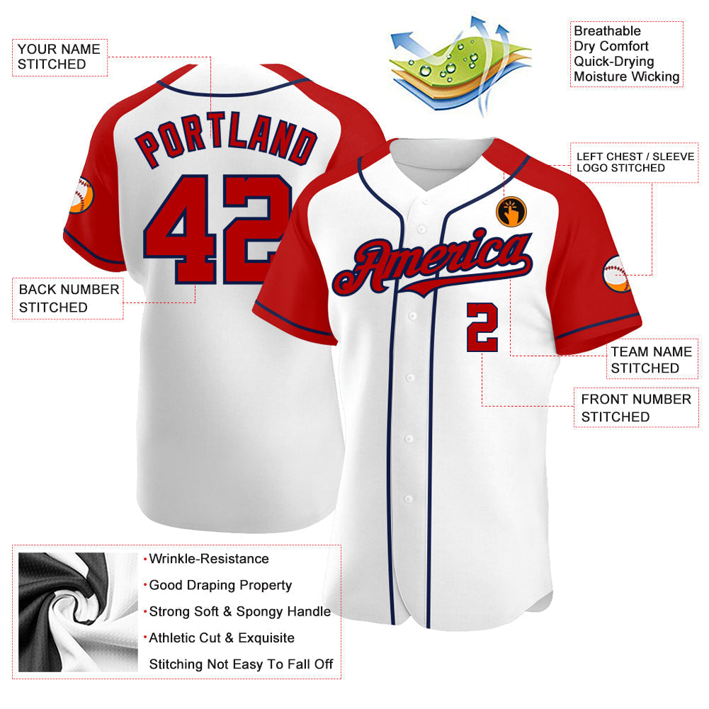 Custom White Red-Navy Authentic Raglan Sleeves Baseball Jersey baseball jersey product view 3