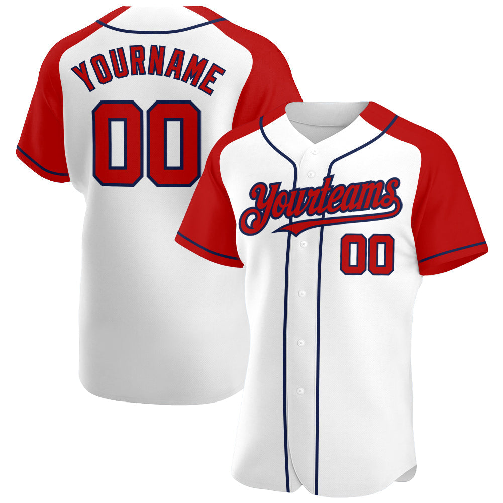 Custom White Red-Navy Authentic Raglan Sleeves Baseball Jersey baseball jersey product view 1