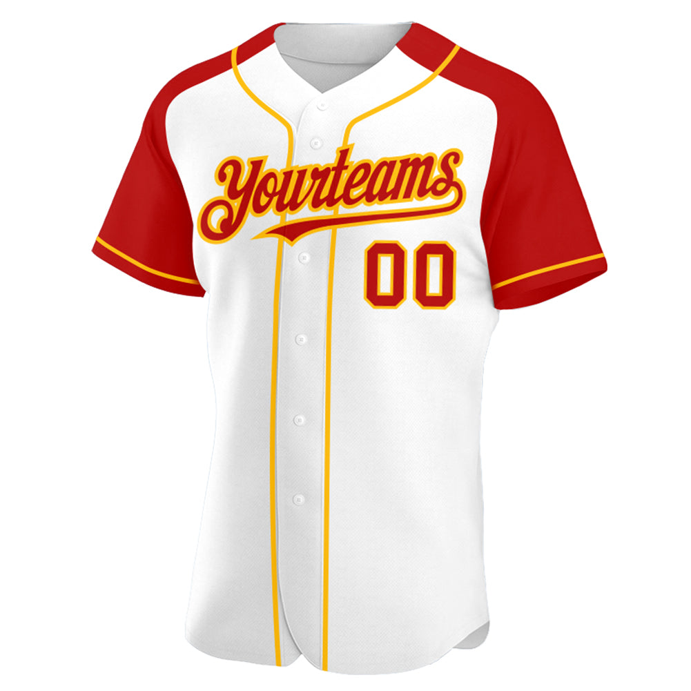 Custom White Red-Gold Authentic Raglan Sleeves Baseball Jersey baseball jersey product view 2
