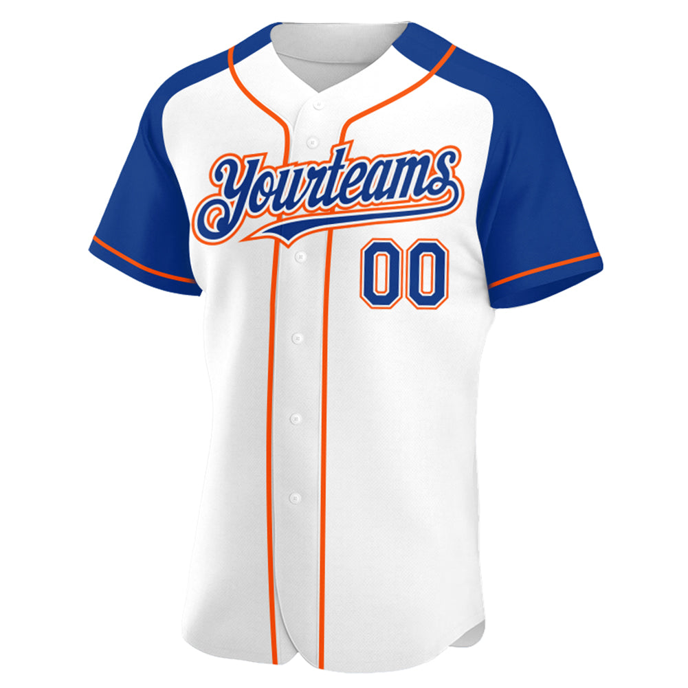 Custom White Royal-Orange Authentic Raglan Sleeves Baseball Jersey baseball jersey product view 2