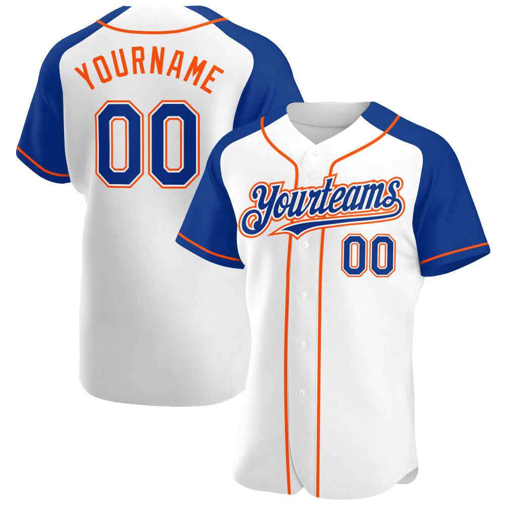 Custom White Royal-Orange Authentic Raglan Sleeves Baseball Jersey baseball jersey product view 1