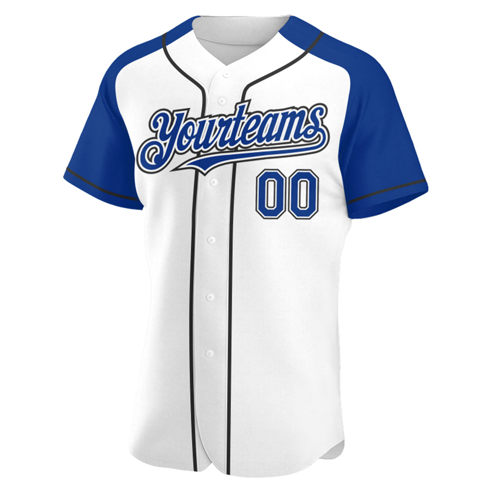 Custom White Royal-Black Authentic Raglan Sleeves Baseball Jersey baseball jersey product view 2