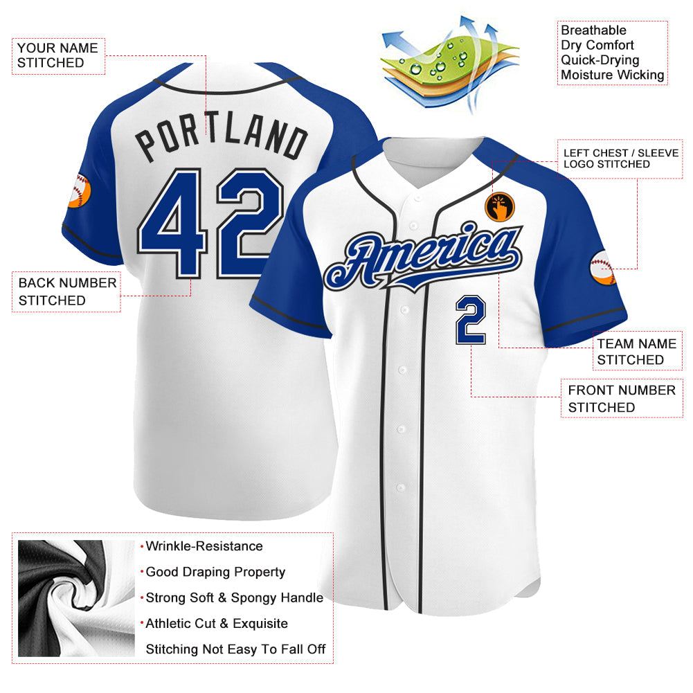 Custom White Royal-Black Authentic Raglan Sleeves Baseball Jersey baseball jersey product view 3