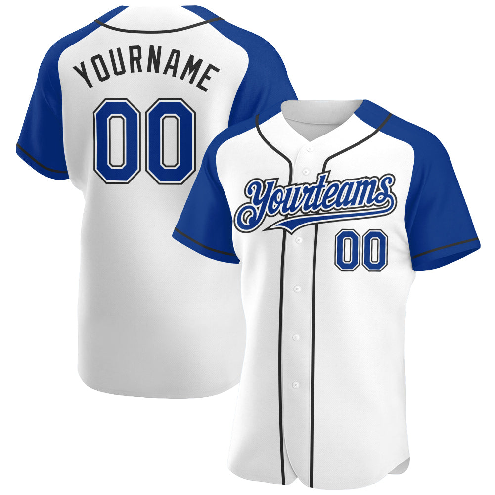 Custom White Royal-Black Authentic Raglan Sleeves Baseball Jersey baseball jersey product view 1