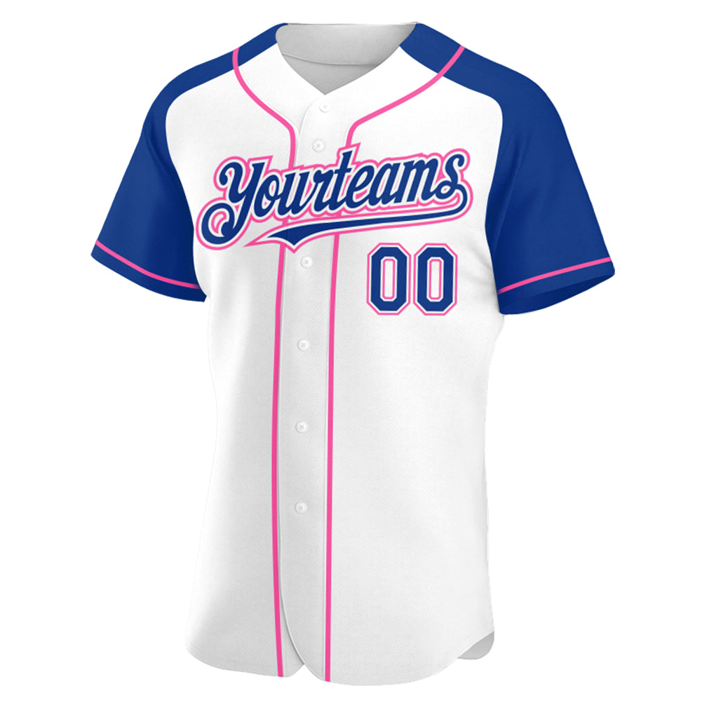 Custom White Royal-Pink Authentic Raglan Sleeves Baseball Jersey baseball jersey product view 2