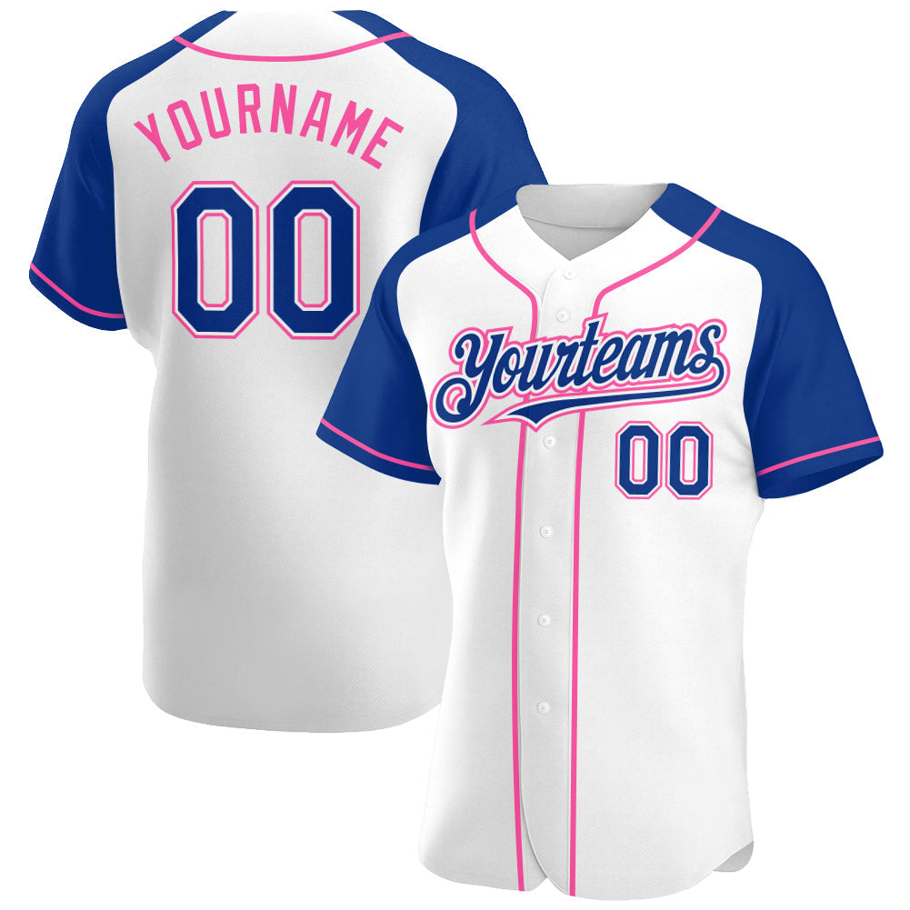 Custom White Royal-Pink Authentic Raglan Sleeves Baseball Jersey baseball jersey product view 1