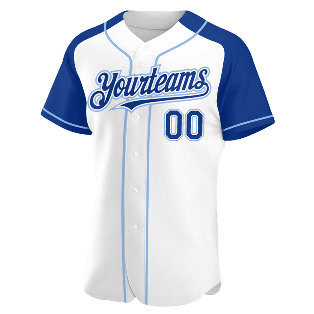 Custom White Royal-Light Blue Authentic Raglan Sleeves Baseball Jersey baseball jersey product view 2