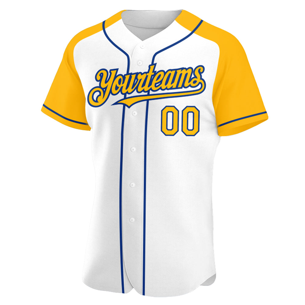 Custom White Gold-Royal Authentic Raglan Sleeves Baseball Jersey baseball jersey product view 2