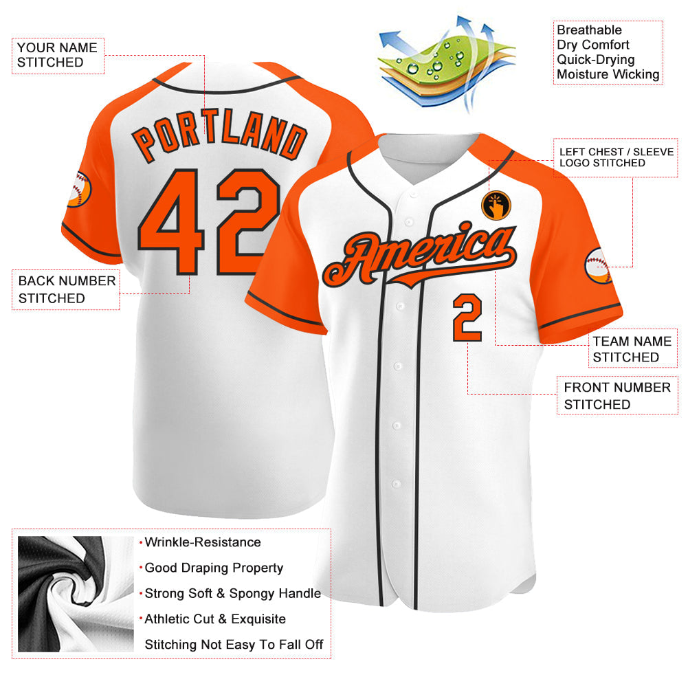 Custom White Orange-Black Authentic Raglan Sleeves Baseball Jersey baseball jersey product view 3