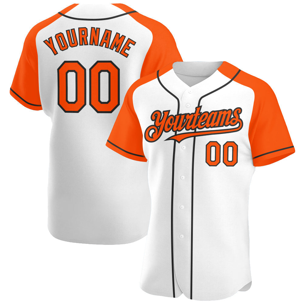 Custom White Orange-Black Authentic Raglan Sleeves Baseball Jersey baseball jersey product view 1