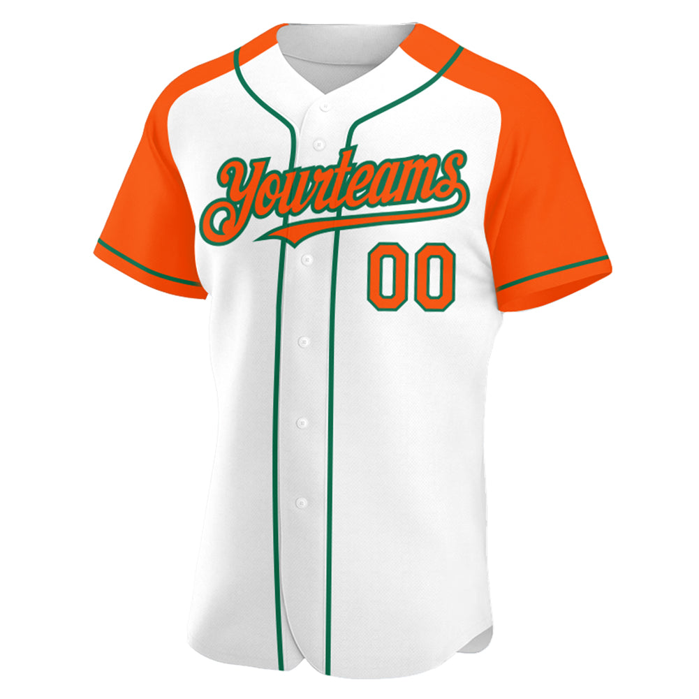 Custom White Orange-Kelly Green Authentic Raglan Sleeves Baseball Jersey baseball jersey product view 2