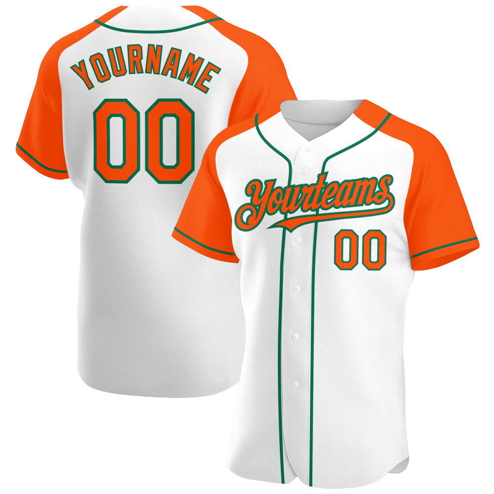 Custom White Orange-Kelly Green Authentic Raglan Sleeves Baseball Jersey baseball jersey product view 1