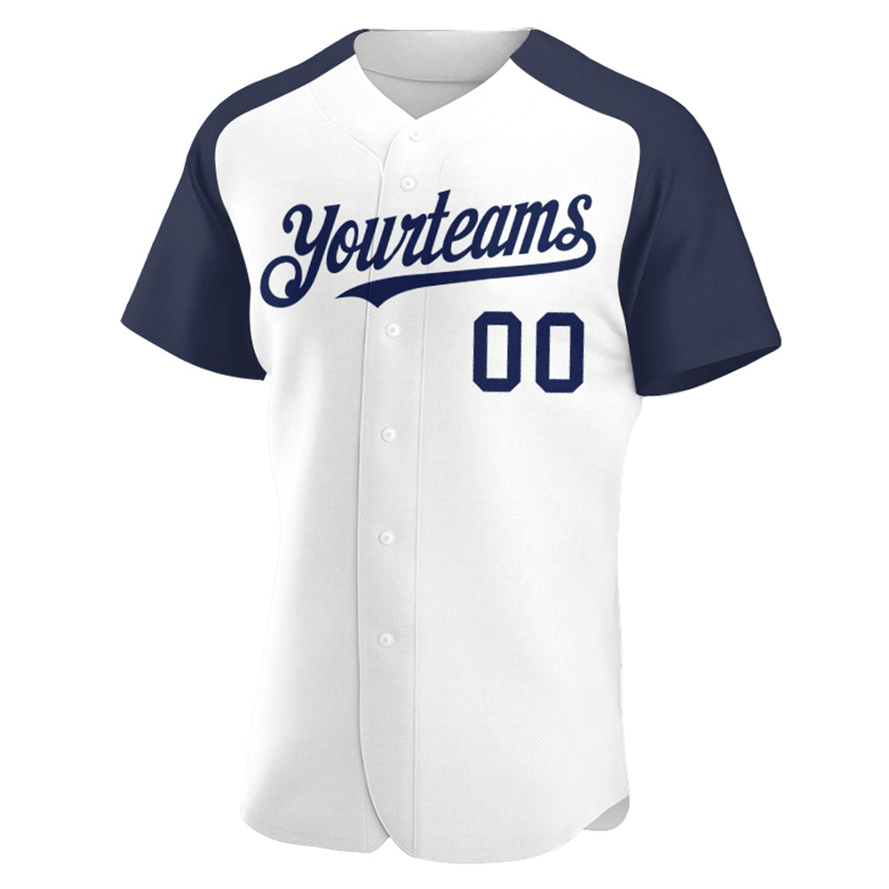 Custom White Navy Authentic Raglan Sleeves Baseball Jersey baseball jersey product view 2