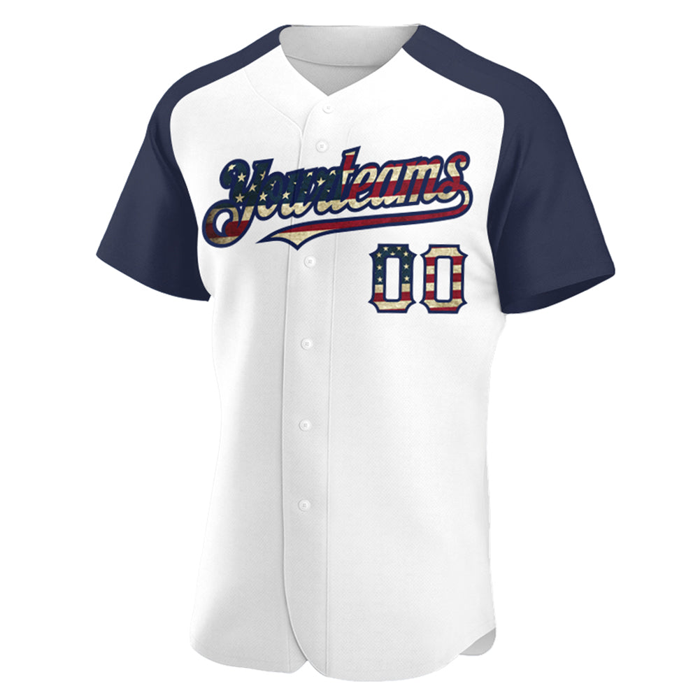 Custom White Vintage USA Flag-Navy Authentic Raglan Sleeves Baseball Jersey baseball jersey product view 2