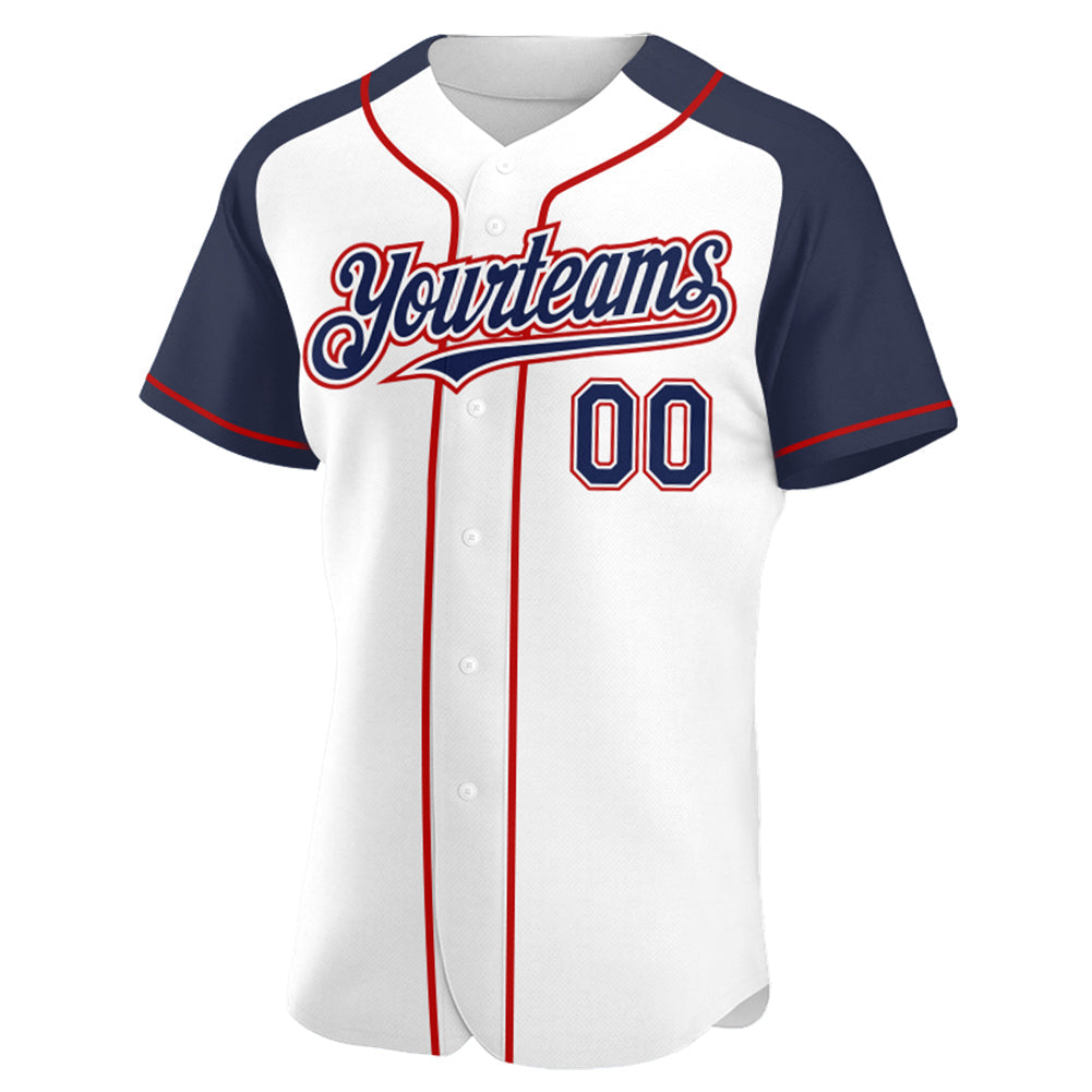 Custom White Navy-Red Authentic Raglan Sleeves Baseball Jersey baseball jersey product view 2