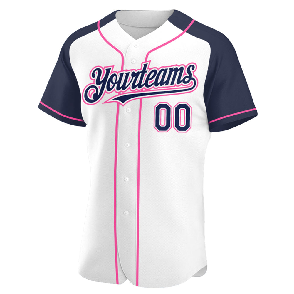 Custom White Navy-Pink Authentic Raglan Sleeves Baseball Jersey baseball jersey product view 2