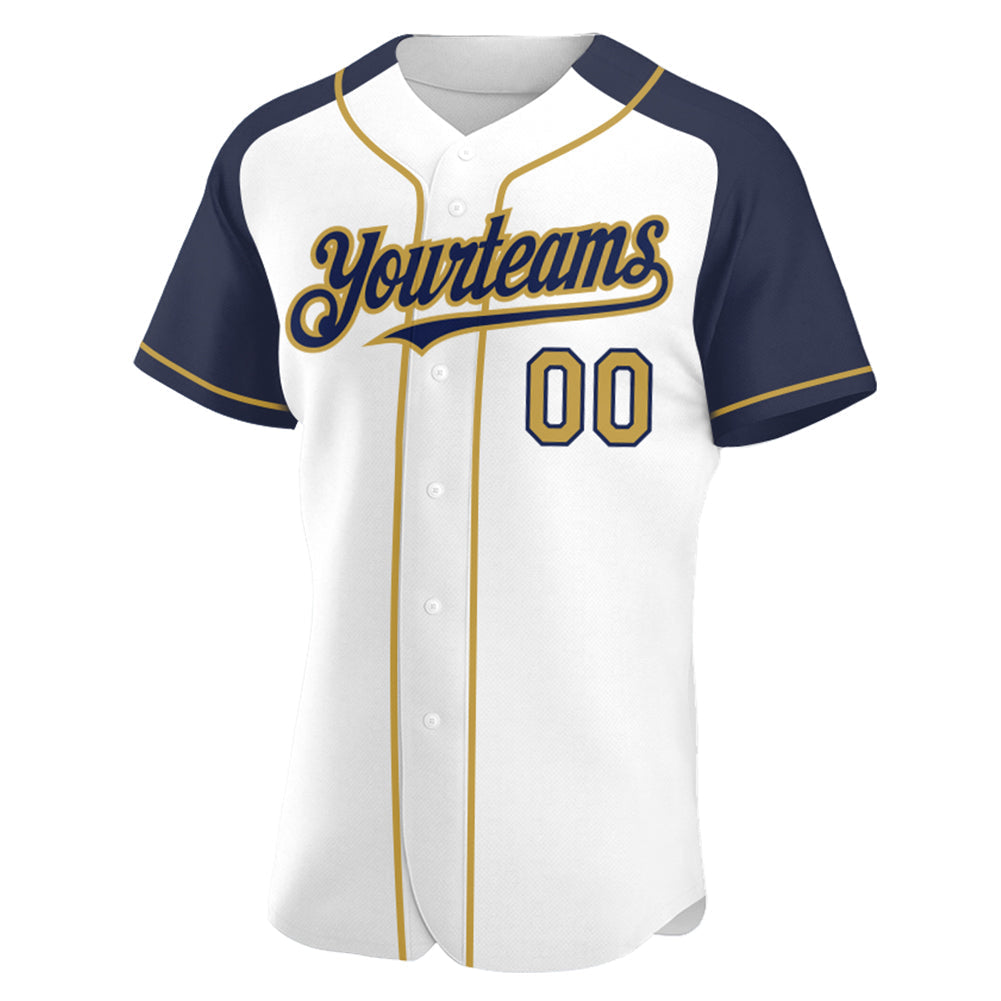 Custom White Old Gold-Navy Authentic Raglan Sleeves Baseball Jersey baseball jersey product view 2