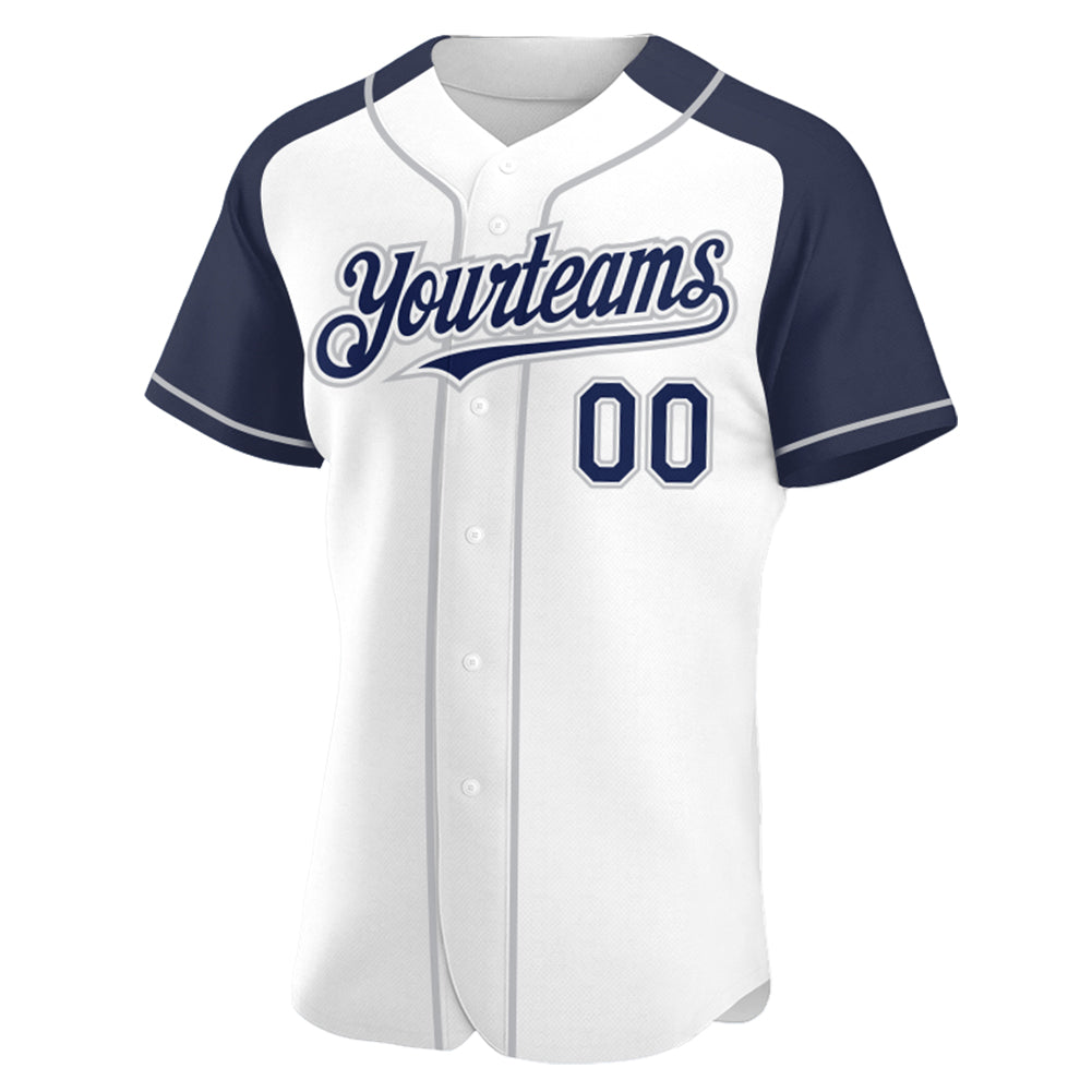 Custom White Navy-Gray Authentic Raglan Sleeves Baseball Jersey baseball jersey product view 2