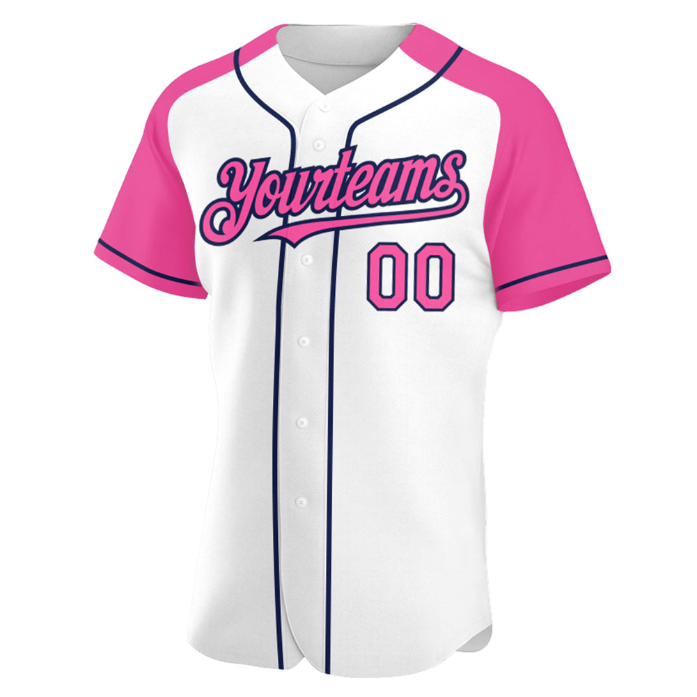 Custom White Pink-Navy Authentic Raglan Sleeves Baseball Jersey baseball jersey product view 2