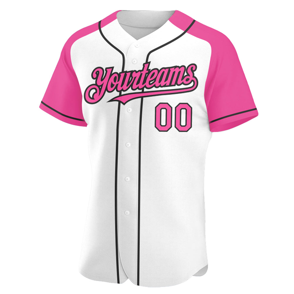 Custom White Pink-Black Authentic Raglan Sleeves Baseball Jersey baseball jersey product view 2