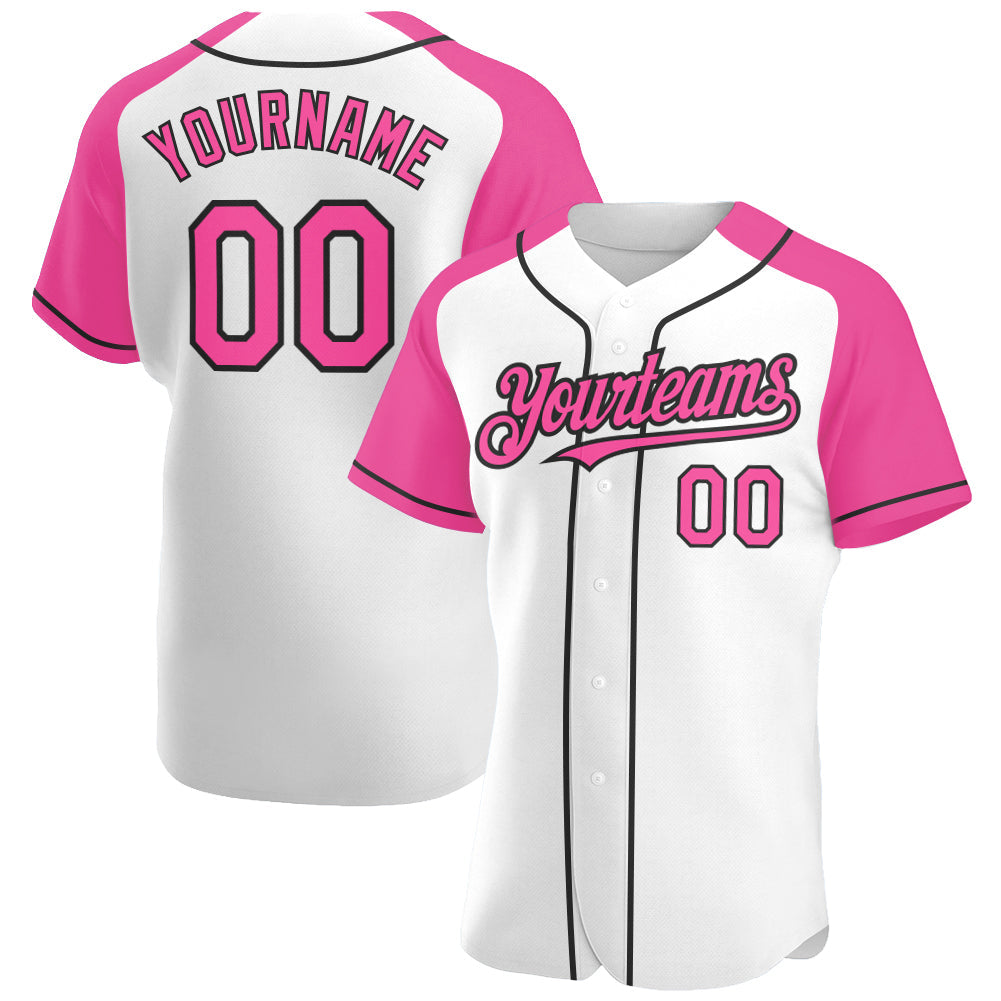 Custom White Pink-Black Authentic Raglan Sleeves Baseball Jersey baseball jersey product view 1